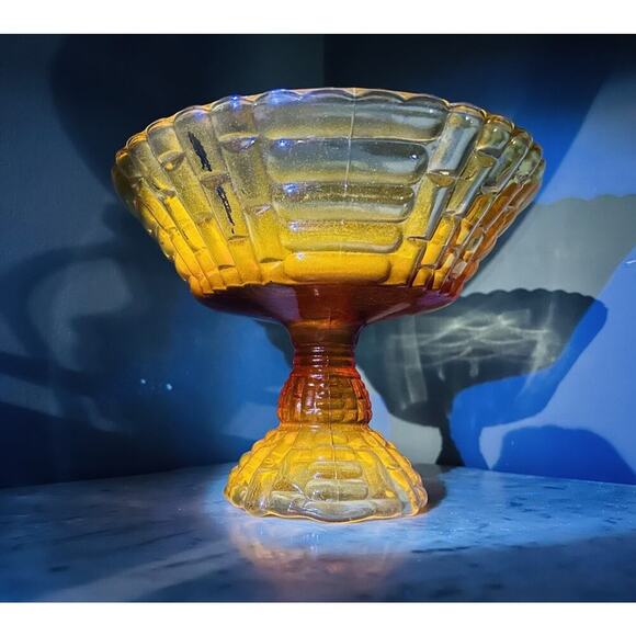 Glows Jeannette Glass Amberina Louisa Pedestal Footed Bowl Compote Ombre 1950s - Picture 6 of 13